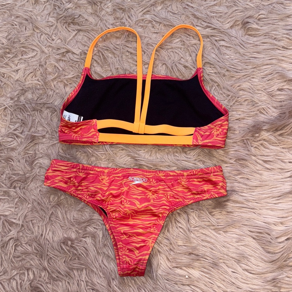 Speedo Orange And Yellow Patterned Two-Piece Trai… - image 3